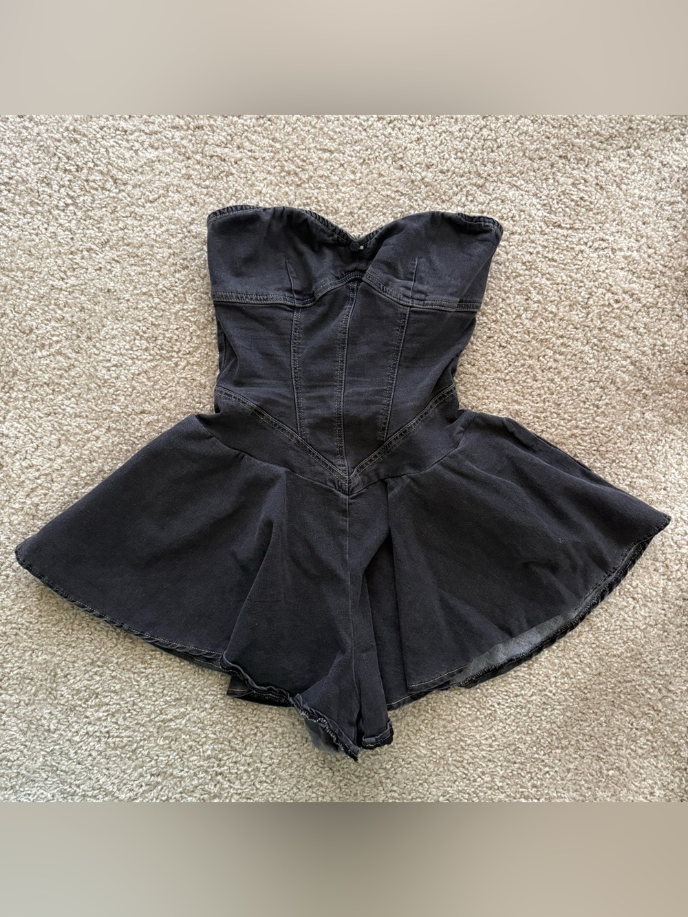 Fashion Nova Black Strapless Skort Romper western denim Large trendy cowgirl